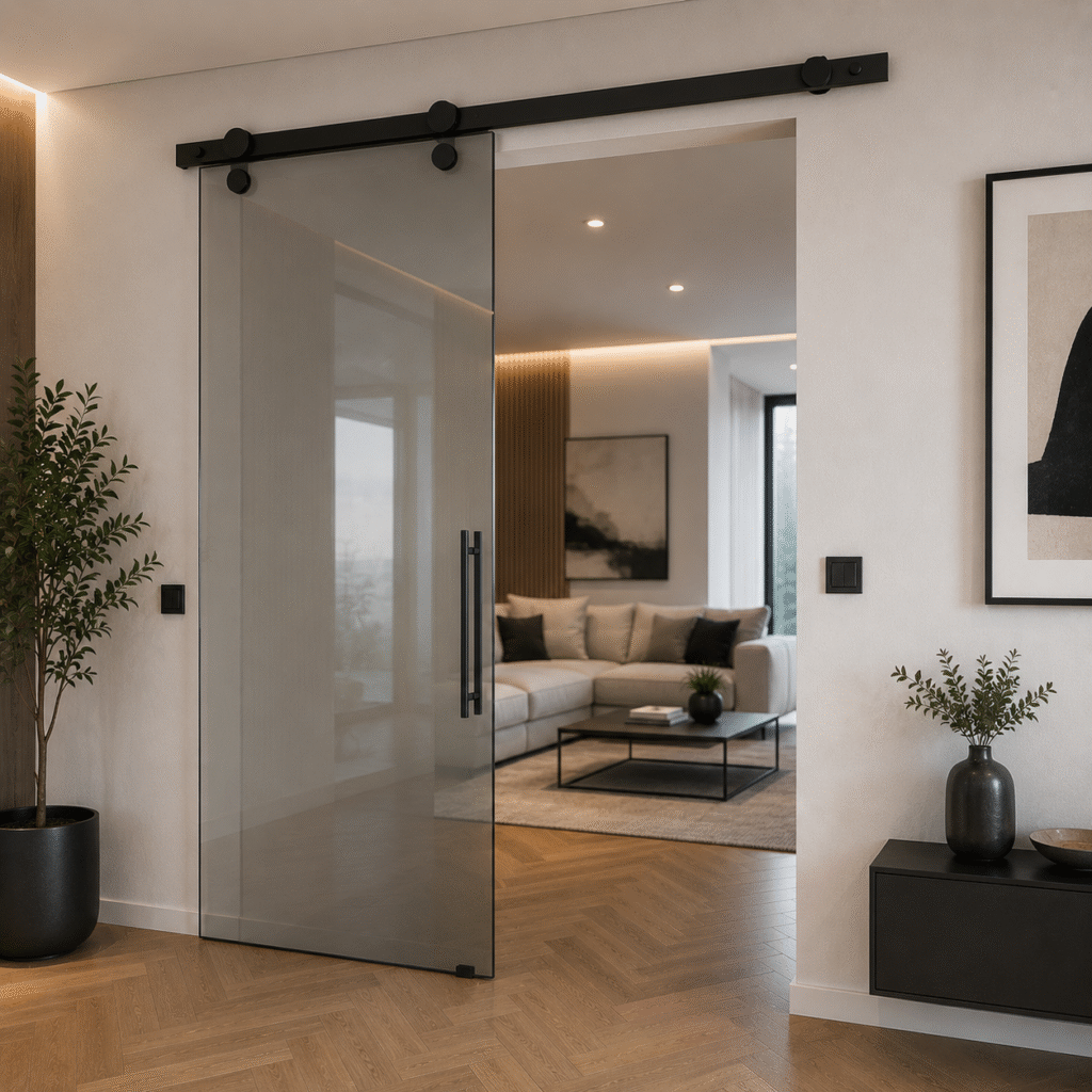 Ușă glisantă modernă din sticlă securizată pentru interior elegant