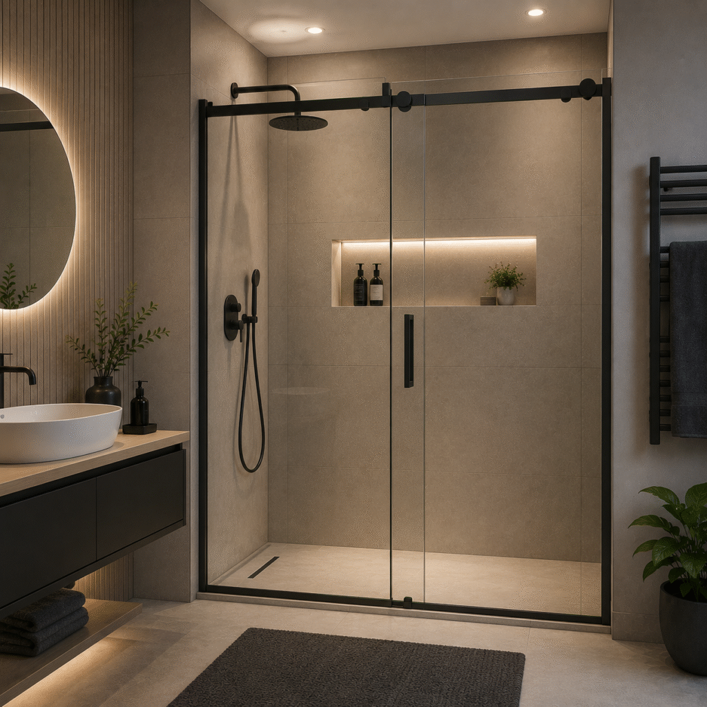 Cabină de duș glisantă din sticlă securizată pentru baie modernă