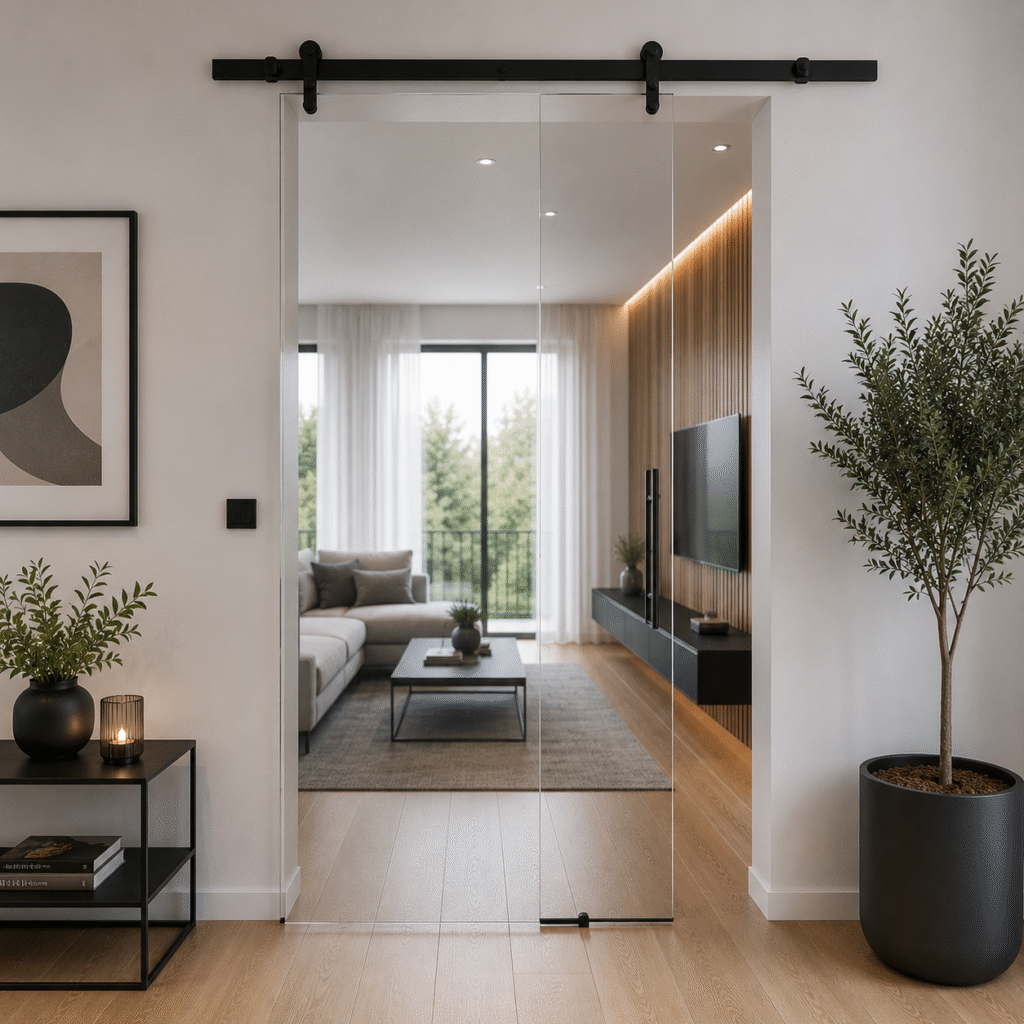 Ușă modernă glisantă din sticlă securizată pentru interior elegant